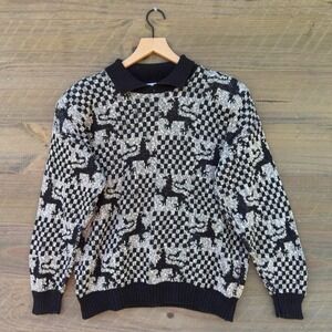 Vintage 80s Cuddle Knit Crazy Geometric Mythical Griffin Grandpa Grunge Sweater